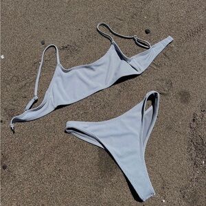 Morning Dip Silver Gray Ribbed Bikini Bathing Suit Set XS
